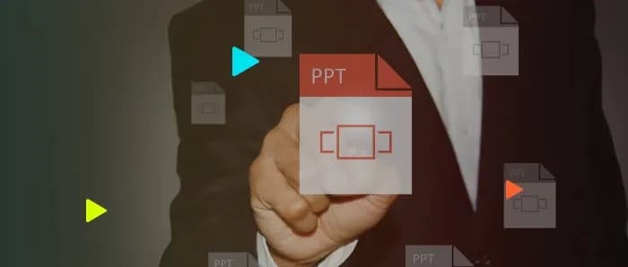Homem apresentando arquivo PPT em fundo digital