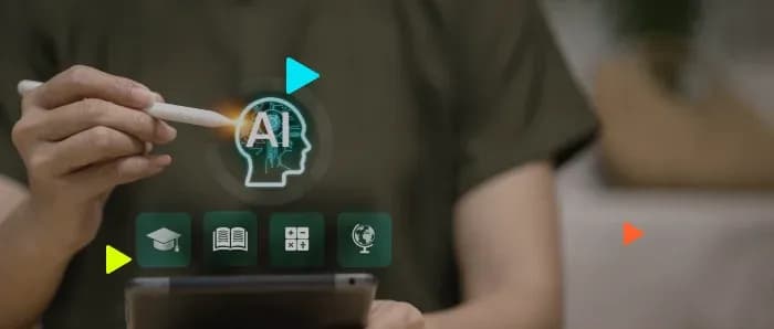 Ilustração de uso de inteligência artificial em tablet.