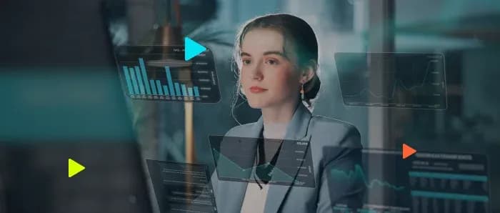 Mulher analisando dados em tela de computador