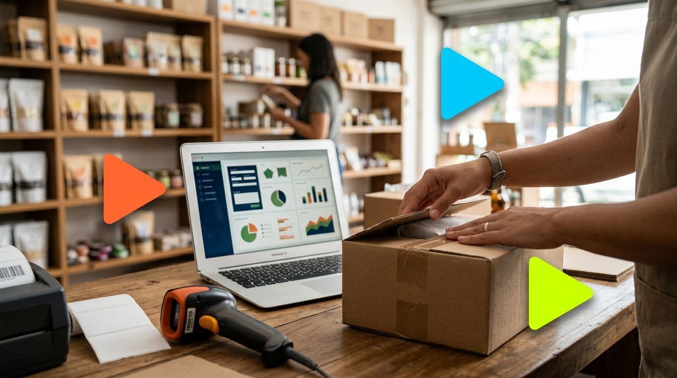 Preparação de envio com gráficos de vendas em computador