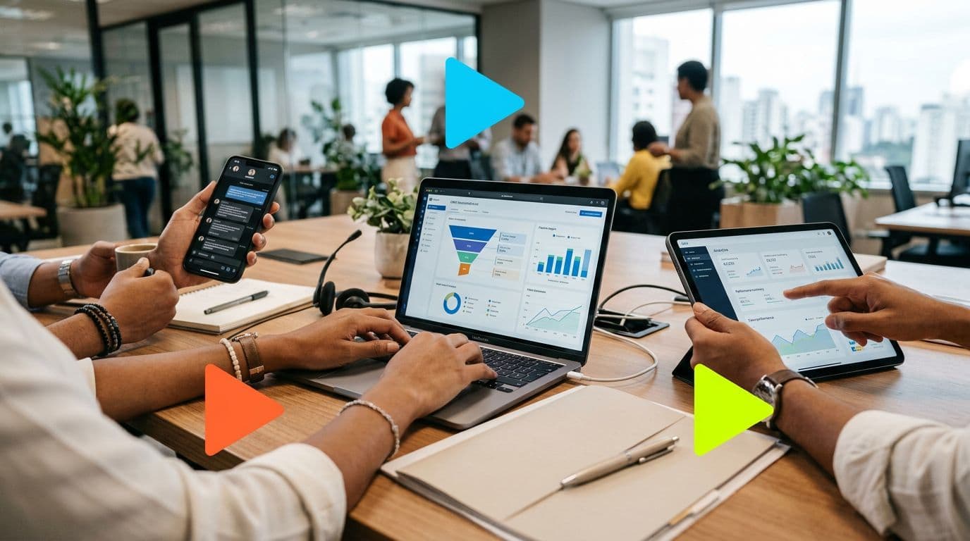 Reunião com gráficos e dispositivos digitais em escritório