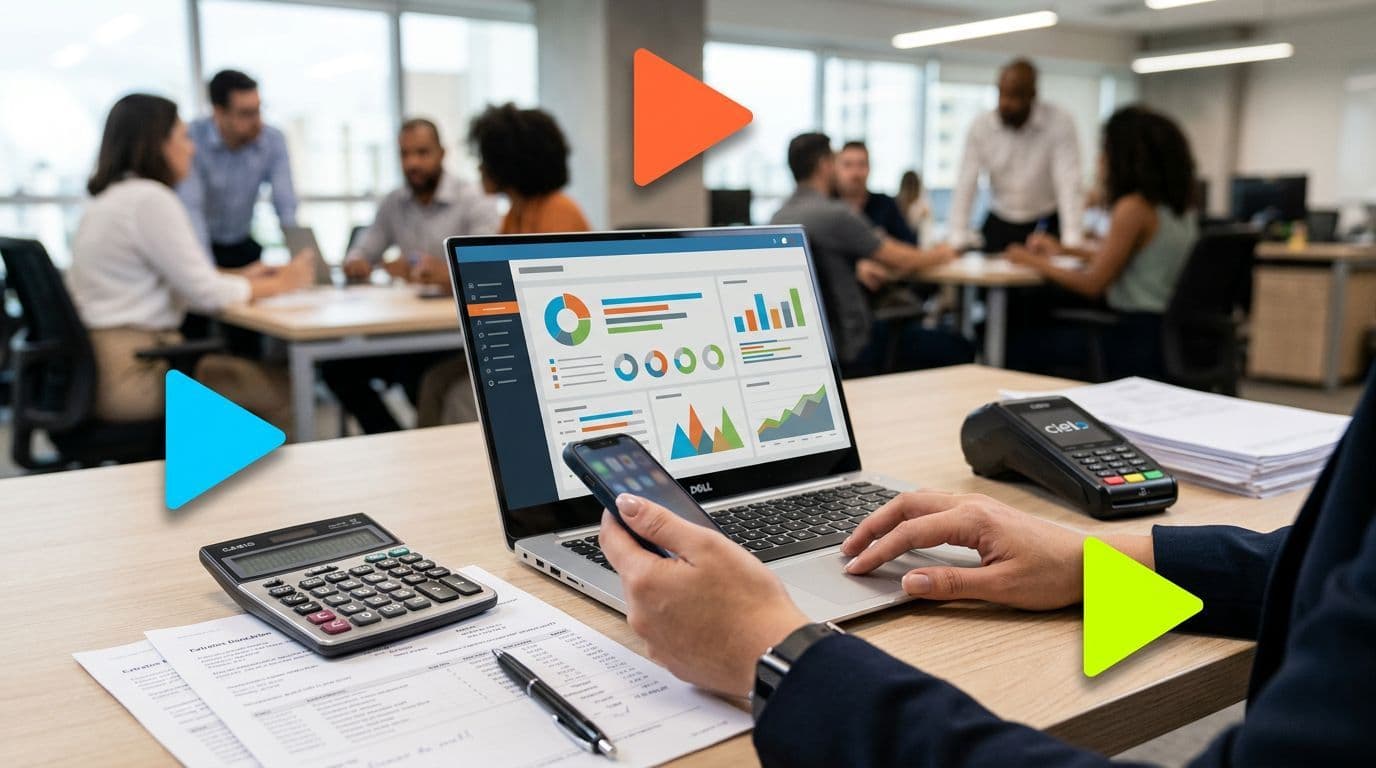Pessoa analisando dados em laptop no escritório.