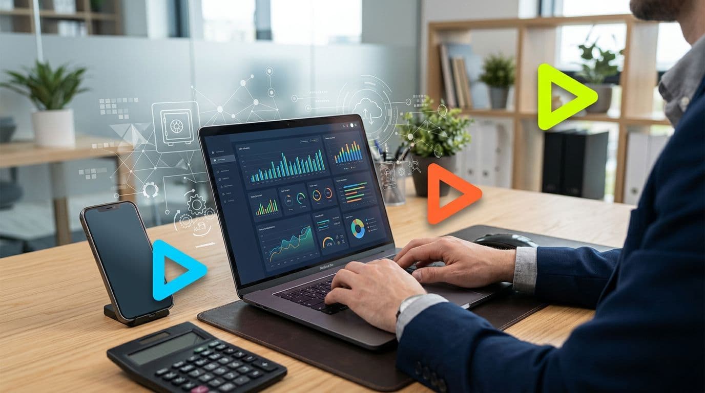 Análise de dados em computador moderno no escritório