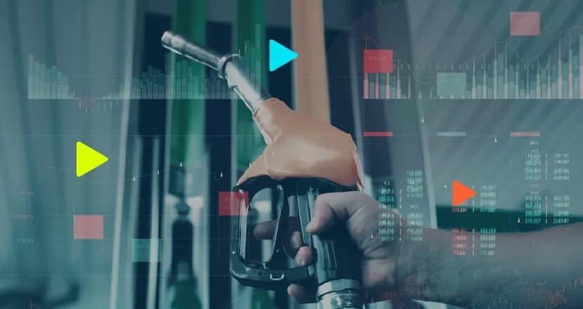Bomba de gasolina com gráficos de preços de combustíveis
