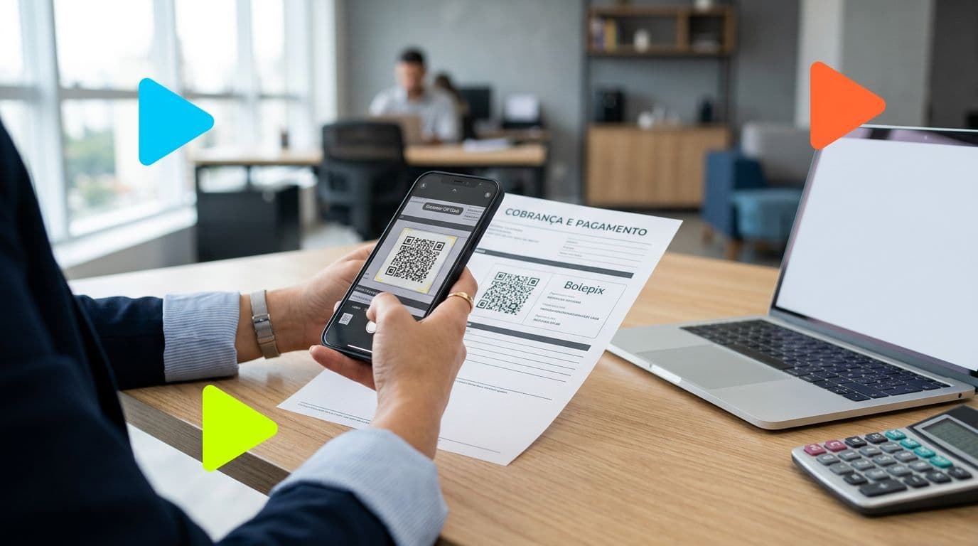 Pessoa escaneando QR code em documento de pagamento