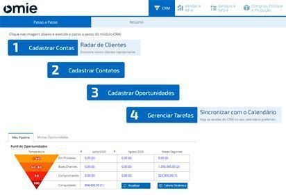 Passo a passo e funil de oportunidades do CRM Omie