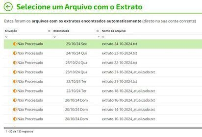 Tela Omie: selecione um arquivo com o extrato