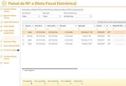 Painel de NF-e do ERP Omie