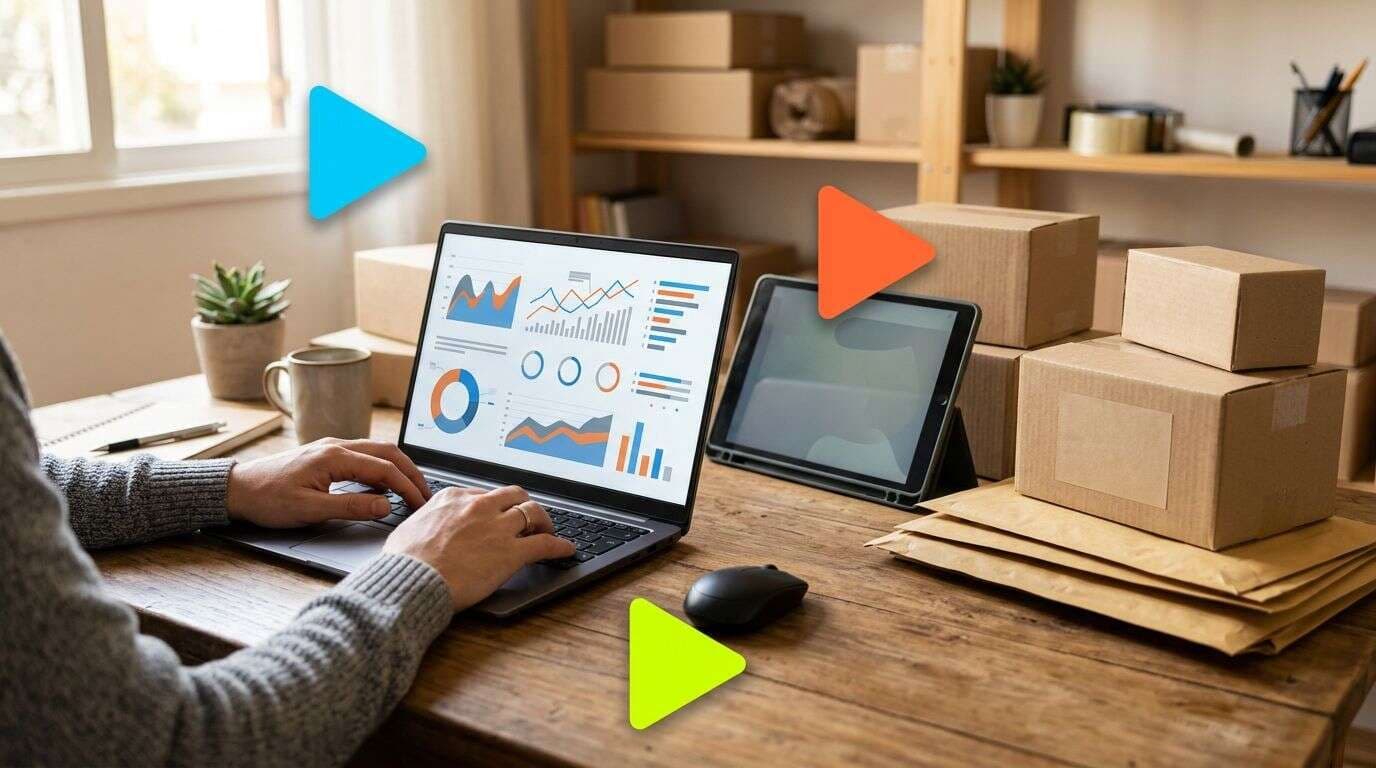 Pessoas analisando gráficos em um laptop de trabalho remoto.