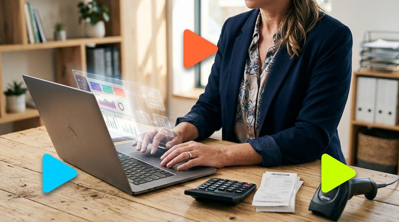 Mulher trabalhando em laptop com gráficos digitais