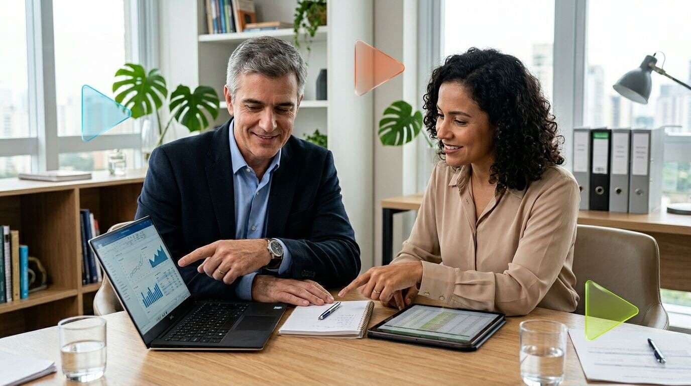 Profissionais analisando gráficos em reunião
