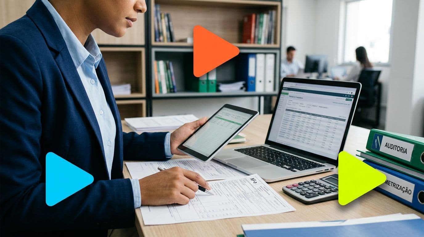 Profissional analisando dados em tablet e computador