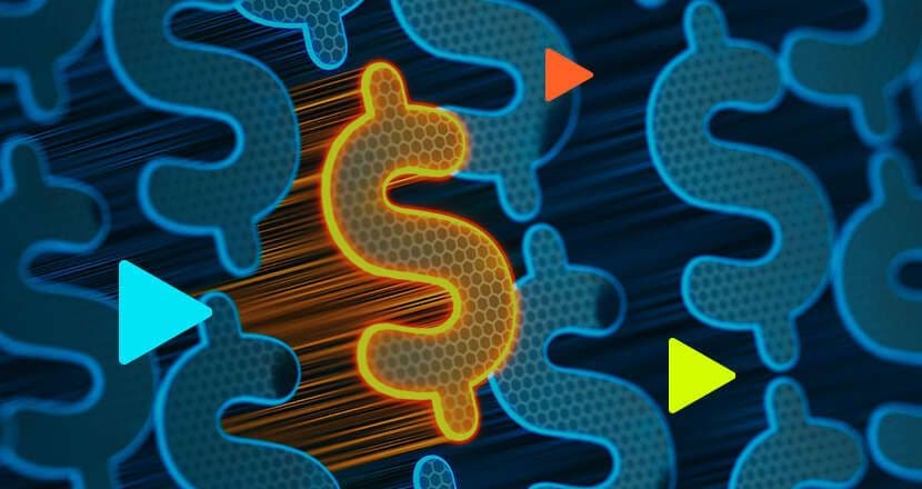 Sinal de dólar destacado em fundo dinâmico