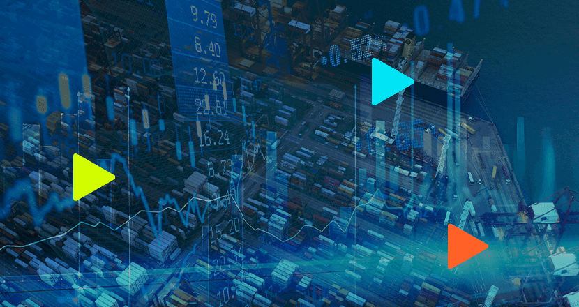 Imagem de logística com gráficos e containers