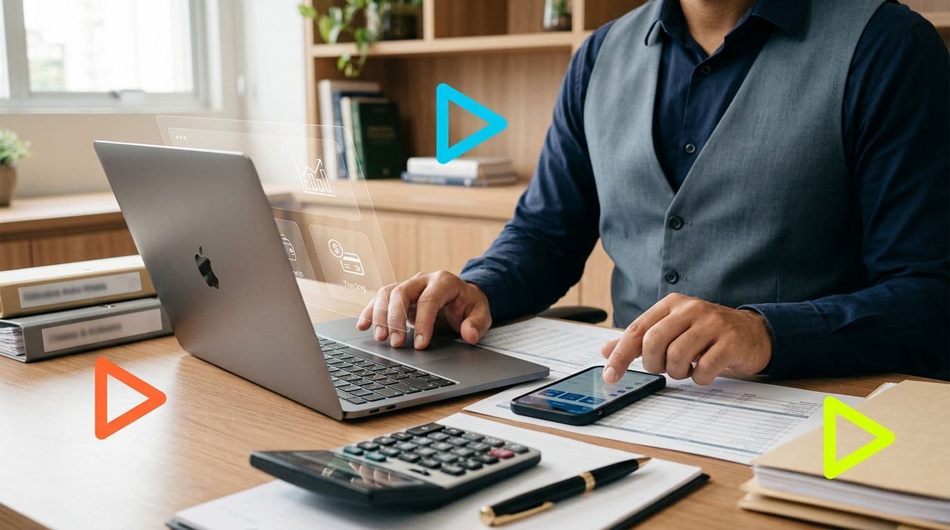 Profissional trabalhando em escritório moderno com laptop