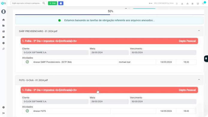 Sistema Omie.Gclick em validações de arquivos