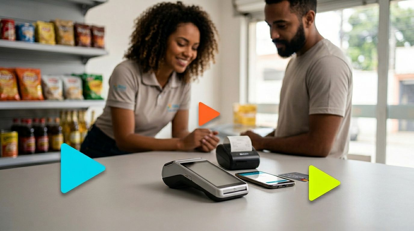 Cliente realizando pagamento com maquininha de cartão.