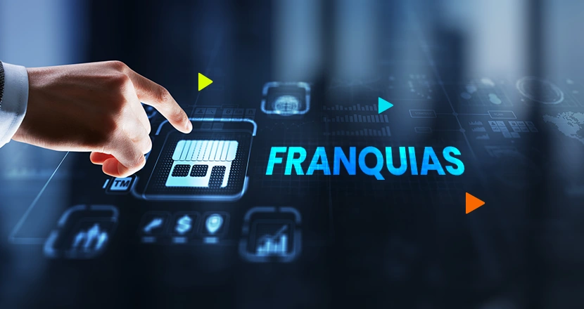 Empreendedor tocando em uma tela digital no ícone da franquia