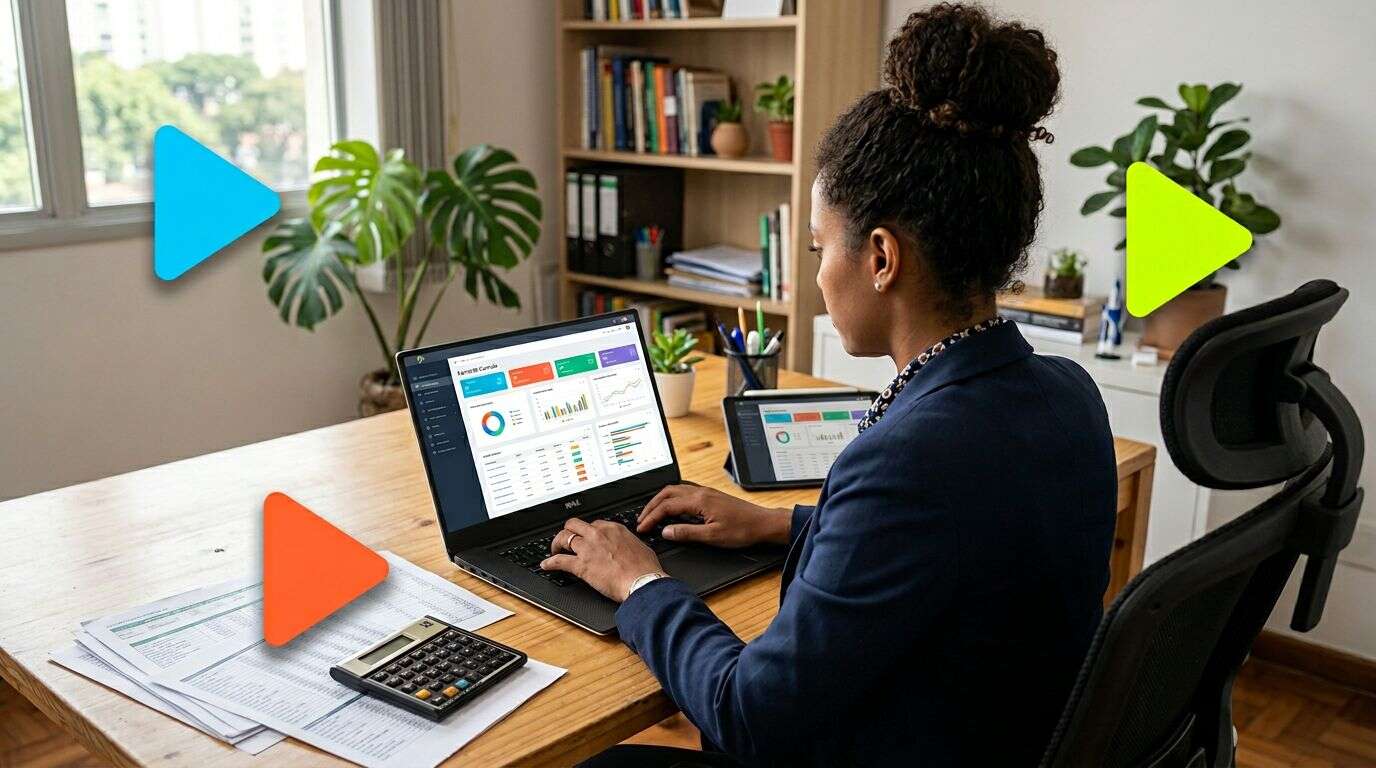 Profissional trabalhando em laptop com gráficos