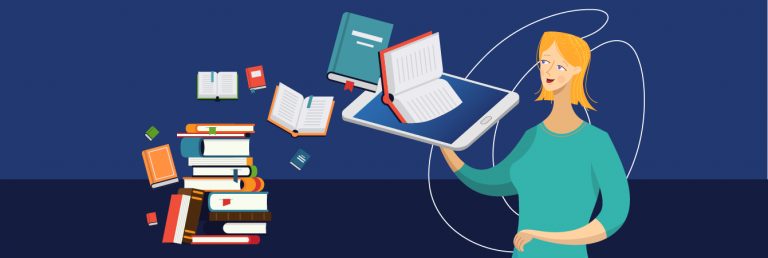 livros contábeis voando para tablet