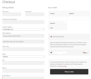 exemplo de checkout padrão