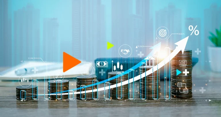 Imposto de exportação: gráfico crescente formado por moedas