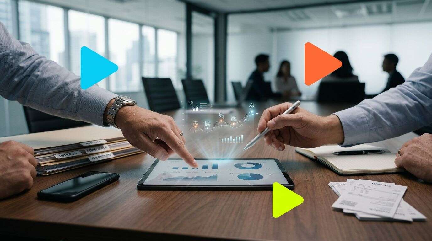 Reunião sobre análise de dados em tablet