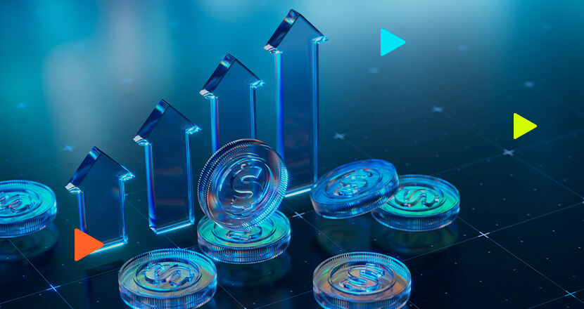 Gráfico em ascensão com moedas digitais