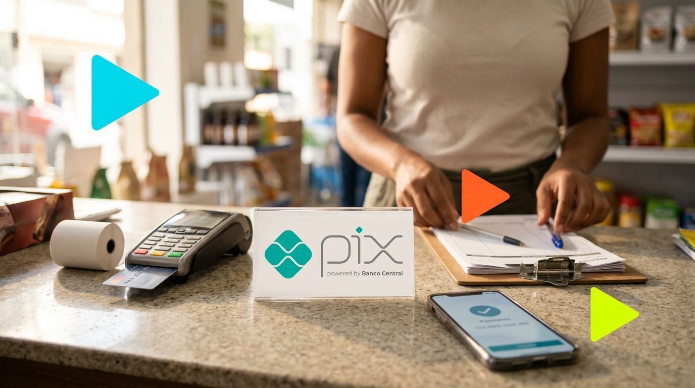 Pessoa realizando pagamento via PIX em loja.