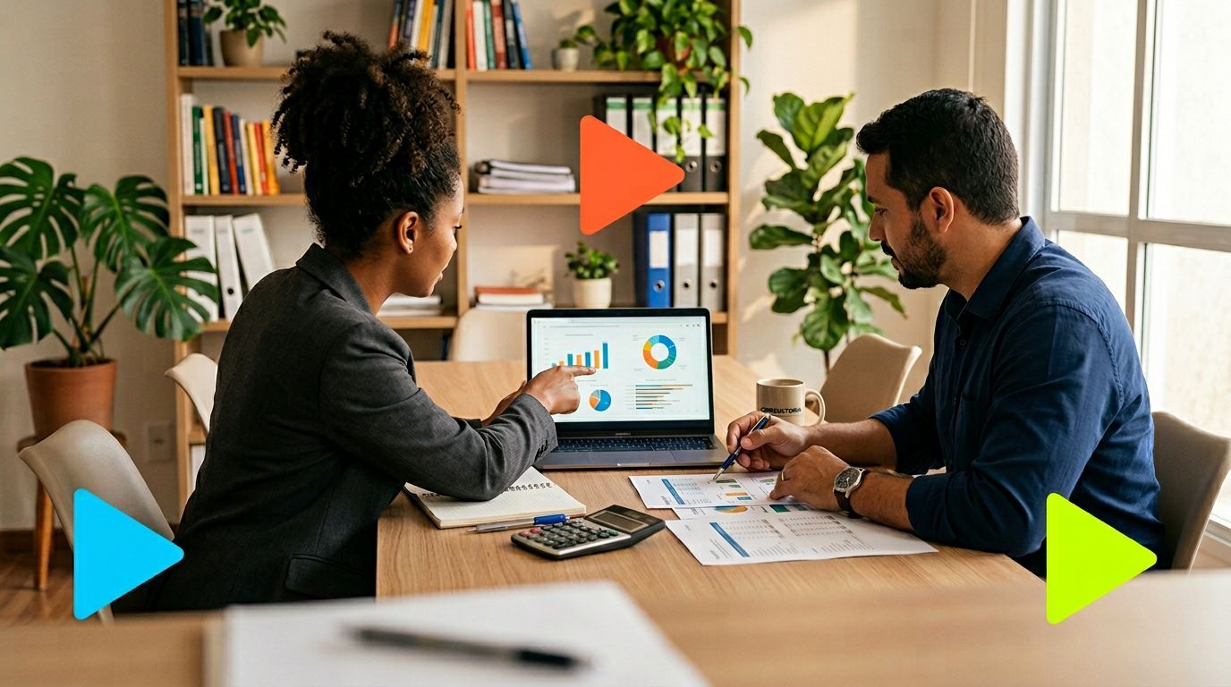 Reunião de negócios com gráficos em laptop