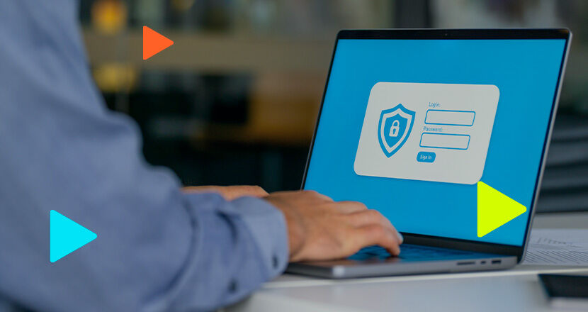 Tela de login com símbolo de segurança em laptop