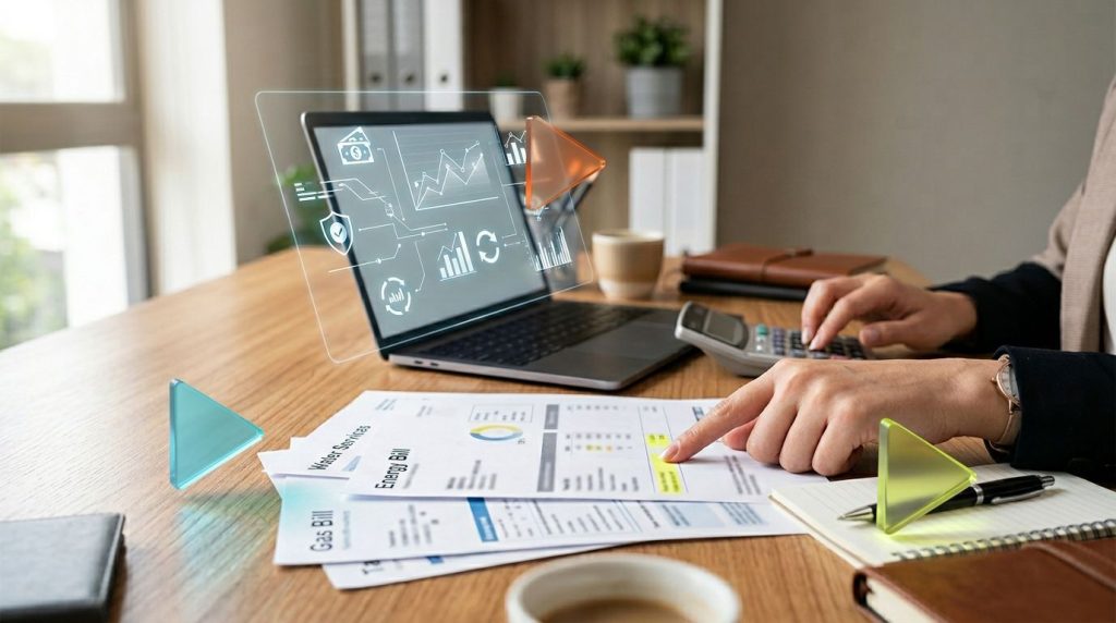 Cashback na reforma tributária: como vai funcionar em 2026? 1 Pessoa analisando gráficos em um laptop à mesa