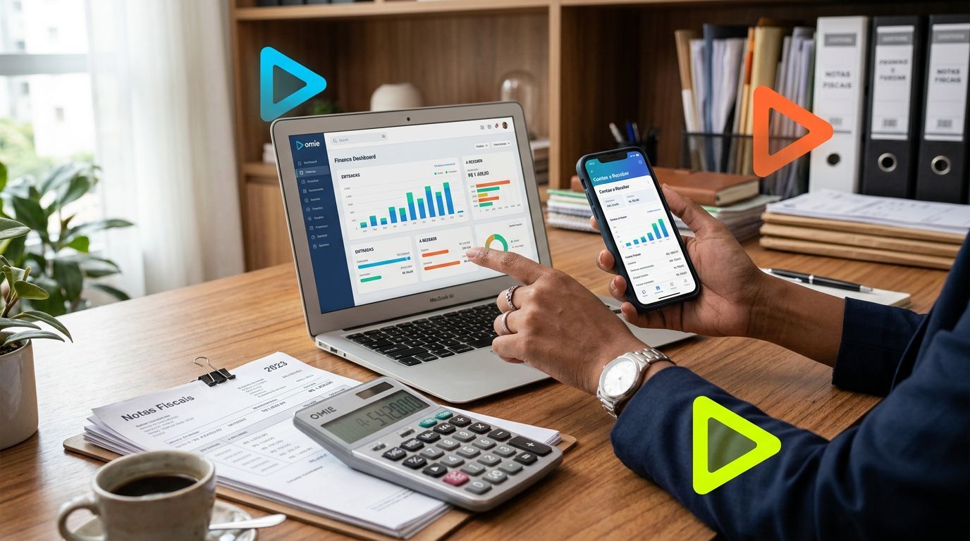 Análise de dados financeiros em computador e smartphone.
