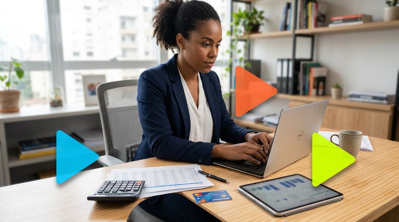 Mulher trabalhando em um escritório moderno e organizado