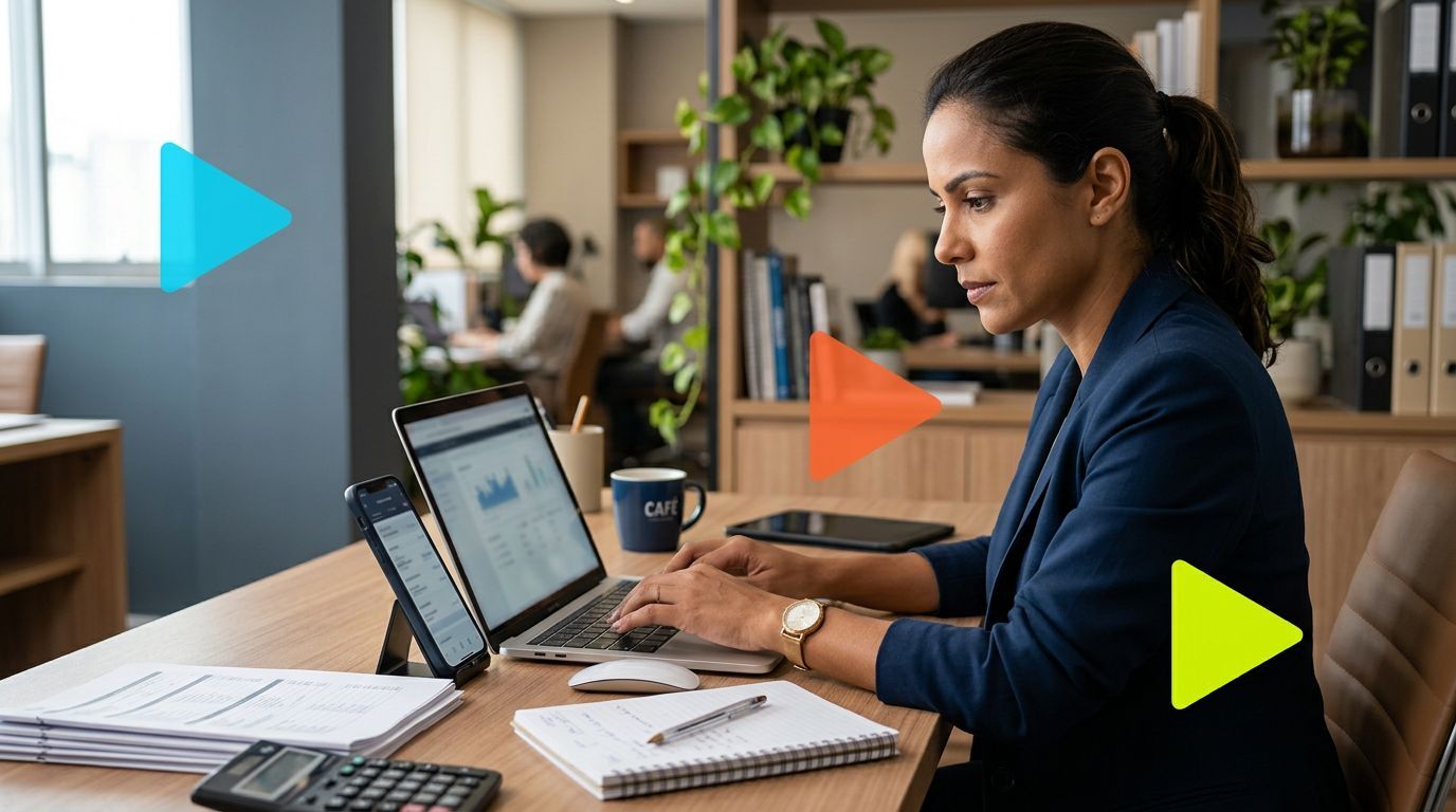 Profissional trabalhando em escritório moderno com laptop