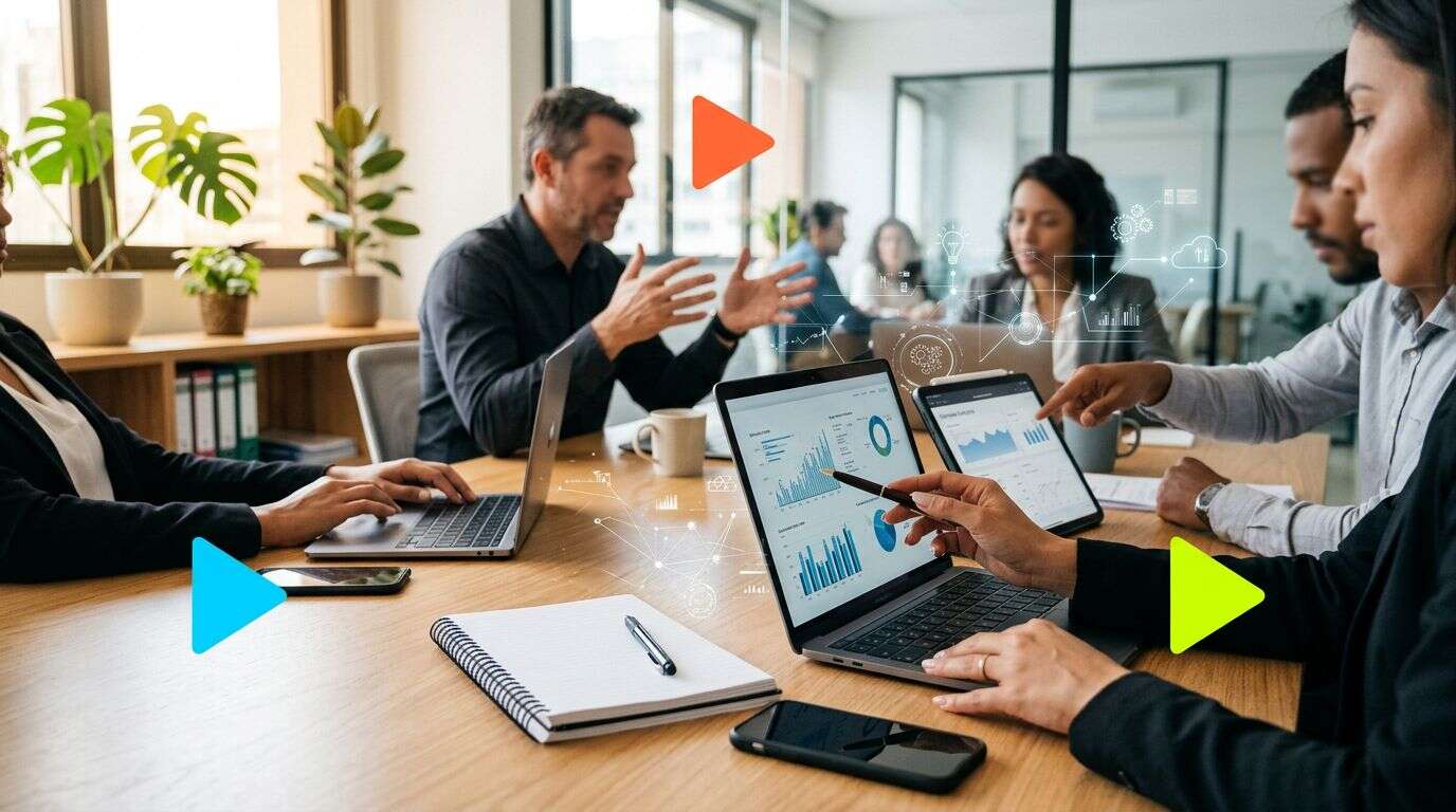 Reunião de negócios com gráficos em laptops